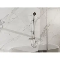 FortiFura Calvi Mitigeur baignoire - avec barre curseur - douchette ronde - flexible lisse - Inox brossé SW1413851/SW799447/SW728177/SW720222