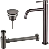 FortiFura Calvi Slim Kit mitigeur lavabo - robinet rehaussé - bonde non-obturable - siphon design bas - PVD Gunmetal SW766539/SW769487/SW767295