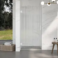 FortiFura Galeria porte de douche - 60x200cm - 8mm - verre de sécurité - strié - charnières- poignée de porte - blanc mat - clair SW1208818/SW1122562