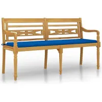 vidaXL Banc Batavia avec coussin bleu roi 150 cm teck massif