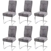 Mendler Lot de 6 chaises de salle à manger HWC-G56, chaise de cuisine cantilever chaise inclinable, métal tissu/textile chenille gris foncé