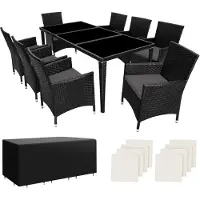TecTake Salon de jardin Menorca 8 places avec 2 sets de housses + housse de protection - noir
