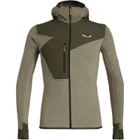 Salewa - Polaire chaude et légère - Puez 2 Dry M L/S Hood FZ Tee Dark Olive Melange pour Homme en Tissu Technique - Taille XL - Vert