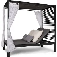 Blumfeldt Bain de Soleil Double, Transat Jardin Exterieur 2 Personnes, Bain de Soileil Jardin en Polyester, Imperméable, Chaise Longue, Dossier Réglable, Séchage Rapide, Bains de Soleil Lit Design