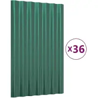 vidaXL Panneaux de toit 36 pcs. Acier revêtu par poudre Vert 60x36 cm