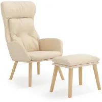 vidaXL Fauteuil relax avec pouf Crème Tissu