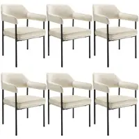 TecTake Fauteuil DOÉ rembourré avec pieds en acier - Aspect velours blanc cassé, Lot de 6