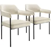 TecTake Fauteuil DOÉ rembourré avec pieds en acier - Aspect velours blanc cassé, Lot de 2