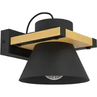 Eglo Applique Maccles, applique pour intérieur, FSC100HB, lampe de couloir en métal noir et bois naturel, lampe pour mur et plafond, douille E27