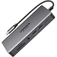 UGREEN Hub Usb-C Cm681, 4X Usb, 2X Hdmi, Displayport, Rj45, Sd/Tf, Aux, Pd 100W (Szary)