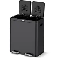 Deleca Poubelle tri sélectif 60L 2x30L, Pédale avec filtres FreshAura, Noir Mat