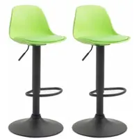 CLP Ensemble de 2 tabourets de bar Kiel, en plastique, réglables en hauteur et pivotants à 360 degrés. Couleur : vert. Structure : noire