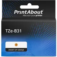 PrintAbout Ruban compatible pour Brother TZe-B31 - (12 mm) - Noir sur orange