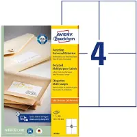 Avery Zweckform Etiquettes , pour imprimante type jet d'encre/laser, rectangulaires, durables, format A4, papier, blanc naturel, 400 étiquettes, L 148 x H 105 mm