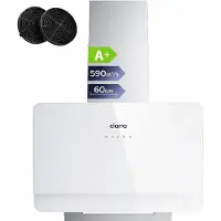 CIARRA Hotte aspirante 60 cm, classe énergétique A+, débit d'air de 590 m³/h, commandes tactiles, système de ventilation par aspiration et recyclage, finition en verre, modèle VM6765CS