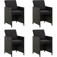 vidaXL Chaises de jardin avec coussins 4 pcs. Poly rotin noir