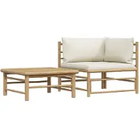 vidaXL Ensemble de salon de jardin 2 pièces avec coussins Crème Blanc Bambou