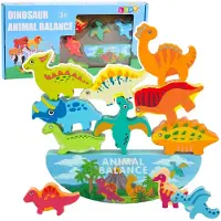 Lean Toys Tour de dinosaure jeu d'équilibre dextérité blocs en bois Puzzle 12 pièces.