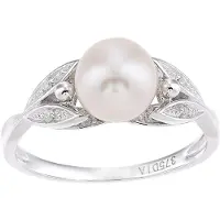 Diamant L'Eternel Bague 'Ring aus 375 Weißgold mit 0.03 Karat Diamant mit Perle' argent