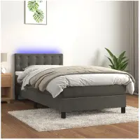 vidaXL Lit boxspring avec matelas & LED gris foncé 90x200 cm velours