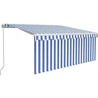 vidaXL Store manuel rétractable avec store & LED 3x2,5m bleu & blanc