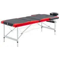 vidaXL Table de massage pliable 3 zones Aluminium Noir et rouge