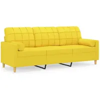 vidaXL Canapé 3 places avec oreillers jaune clair 180 cm tissu