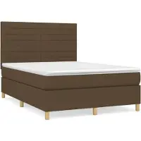 vidaXL Lit boxspring avec matelas Marron foncé 140x200 cm Tissu