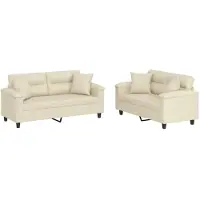vidaXL Ensemble de canapés 2 pièces avec coussins Crème Similicuir