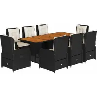 vidaXL Salon de jardin 9 pièces avec coussins noir poly rotin
