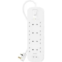 Belkin Multiprise Parafoudre 8 Prises Uk + 2 X Usb-c Blanc (srb004ca2m)