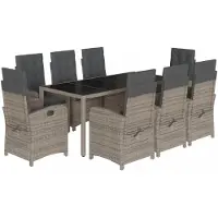 vidaXL Salon de jardin 9 pièces avec coussins Gris Poly Rattan