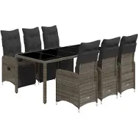 vidaXL Ensemble de jardin bistrot 7 pièces avec coussins Gris Poly rotin