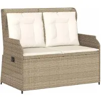 vidaXL Banc de jardin Réglable avec coussins Beige Poly Rattan