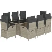 vidaXL Salon de jardin 9 pièces avec coussins gris clair Poly rotin