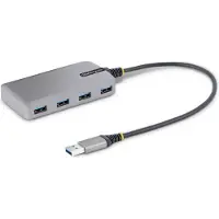 StarTech.com Hub USB 4 ports, USB 3.0 5 Gbps, alimenté par le bus, adaptateur USB-A vers 4 ports USB-A avec option d'alimentation auxiliaire, hub USB portable pour ordinateur de bureau/portable, câble de 30 cm