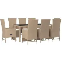 vidaXL Salon de jardin 9 pièces avec coussins Beige Poly Rattan