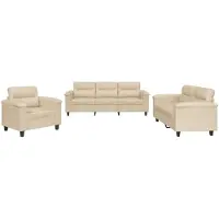 vidaXL Ensemble de canapés 3 pièces avec coussins Crème Tissu microfibre
