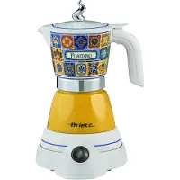 Ariete Cafetière électrique Moka Vintage Positano 1358/1P, 400 W, 4 tasses, utilisation sans fil, base pivotante à 360 degrés, blanc/jaune