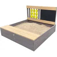 Axi Bac à sable Kitty « Beurre, fromage et œufs » gris/marron - Avec siège - Bâche de protection et toile de sol incluses - Bois certifié FSC