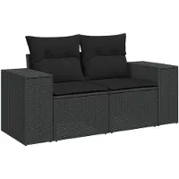vidaXL Ensemble de salon de jardin 5 pièces avec coussins noir poly rotin