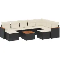 vidaXL Ensemble de 10 canapés de jardin avec coussins noir poly rotin