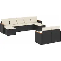 vidaXL Ensemble de salon de jardin 9 pièces avec coussins noir poly rotin