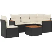 vidaXL Ensemble de salon de jardin 6 pièces avec coussins noir poly rotin