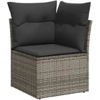 vidaXL Canapé d'angle de jardin avec coussins Gris Poly Rattan