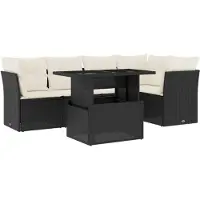 vidaXL Ensemble de salon de jardin 6 pièces avec coussins noir poly rotin