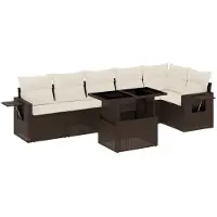 vidaXL Ensemble de salon de jardin 7 pièces avec coussins Marron Poly rotin
