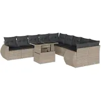 vidaXL Ensemble de salon de jardin 11 pièces avec coussins gris clair Poly rotin