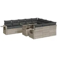 vidaXL Ensemble de salon de jardin 11 pièces avec coussins gris clair Poly rotin