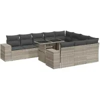 vidaXL Ensemble de salon de jardin 11 pièces avec coussins gris clair Poly rotin